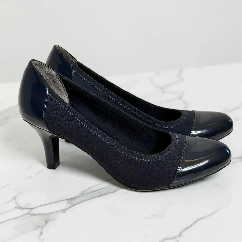 LifeStride Parigi Stretch Pumps Sz 7M Navy Blue Cap Toe 2.8